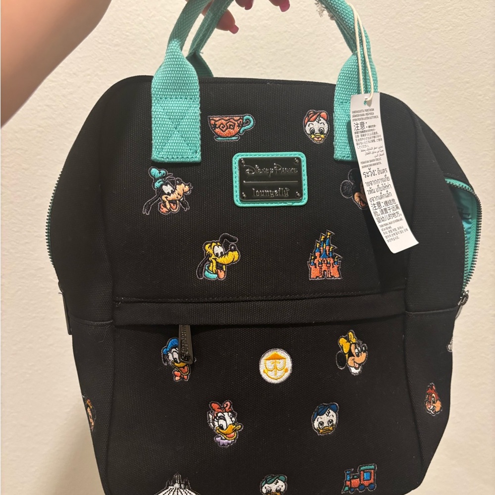 Loungefly Black and Teal Backpack with Character Print- Disney Parks - Picture 8 of 8